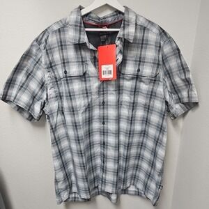 The North Face Shirt Mens XXL Pine Knot Grey Woven Plaid Button Up Short Sleeve